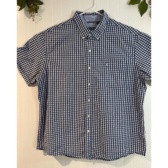 Izod Mens Blue & White Gingham Short Sleeve Button-Down Shirt 2XL 100% Cotton - Picture 1 of 11